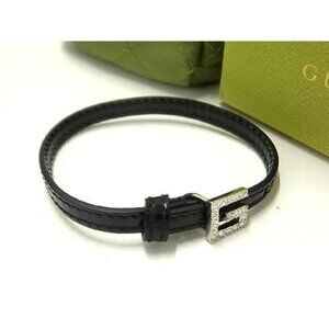 Gucci Patent Leather Rhinestone Bracelet Accessory Black